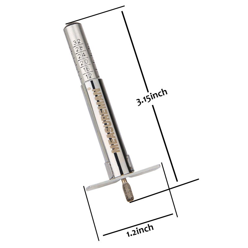 MEASUREMAN Solid Brass Body Tire Tread Depth Gauge, 0-32nd, Aluminum Slide - Image 5